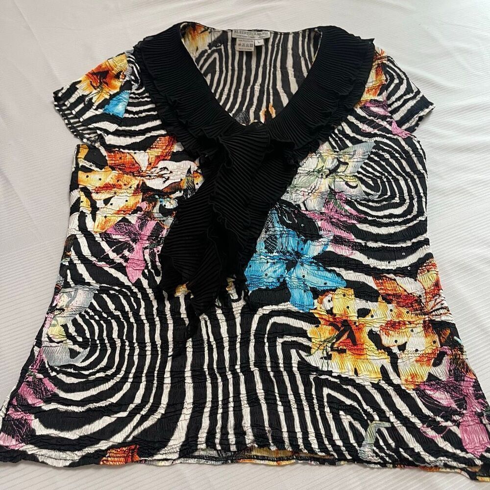 Alberto Makali Top VTG Y2k Zebra Multicolor Blouse Top Size Large